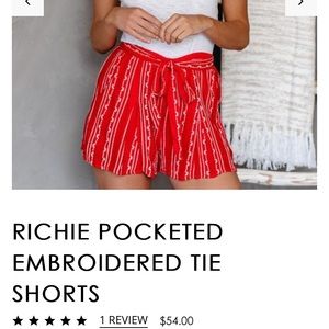Embroidered red shorts. NEW!!!